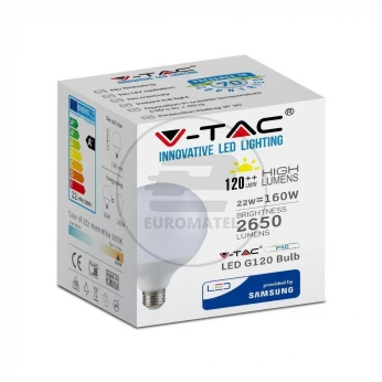 Żarówka LED V-TAC SAMSUNG CHIP 22W E27 G120 120lm/W VT-242 3000K 2650lm 5 Lat Gwarancji