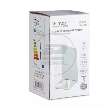 Oprawa Sufitowa V-TAC GU10 Kwadrat Natynkowa Biały 74x74x140mm VT-882 3 Lata Gwarancji
