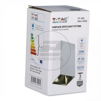 Oprawa Sufitowa V-TAC GU10 Kwadrat Natynkowa Biały+Złoty 74x74x140mm VT-882 3 Lata Gwarancji