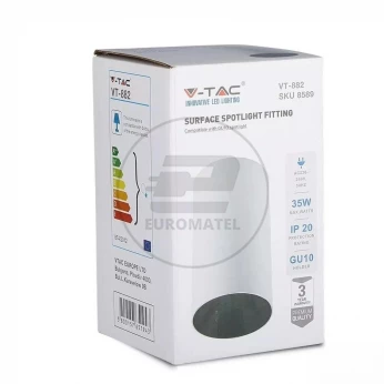 Oprawa Sufitowa V-TAC GU10 Okrągła Natynkowa Tuba Biały+Czarny 80x140mm VT-882 3 Lata Gwarancji