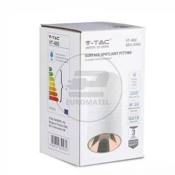 Oprawa Sufitowa V-TAC GU10 Okrągła Natynkowa Tuba Biały+Różowe Złoto 80x140mm VT-882 3 Lata Gwarancji
