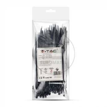 Opaska Zaciskowa V-TAC 2.5x150mm Czarna 8kg Nylon66 (Opak. 100szt)