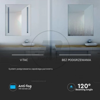Lustro V-TAC 37W LED Anty Para 700x500x35mm IP44 Wł Dotyk Barwa CCT 3w1 VT-8701 3W1 800lm