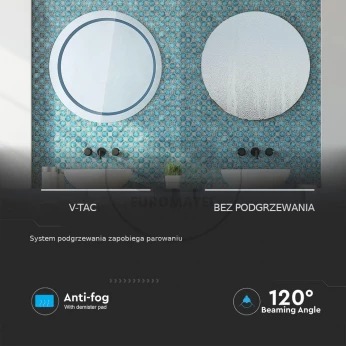 Lustro V-TAC 25W LED Anty Para Okrągłe 600x35mm IP44 VT-8601 6400K 750lm