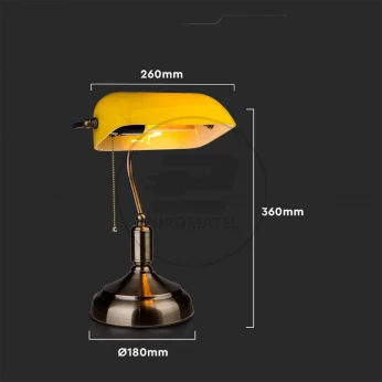 Lampa Bankierska V-TAC E27 Stare Złoto Żółty Klosz VT-7151