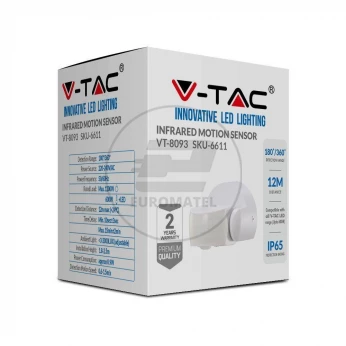 Czujnik Ruchu V-TAC Ścienny Biały 180st/360st IP65 VT-8093