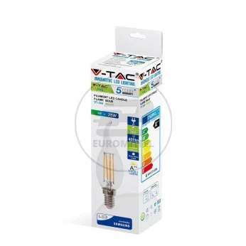 Żarówka LED V-TAC SAMSUNG CHIP 4W E14 Filament Świeczka Płomyk VT-2645 2700K 400lm 3 Lata Gwarancji