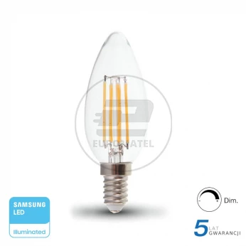 Żarówka LED V-TAC SAMSUNG CHIP 4W E14 Filament Świeczka Ściemnialna VT-254D 2700K 350lm 5 Lat Gwarancji