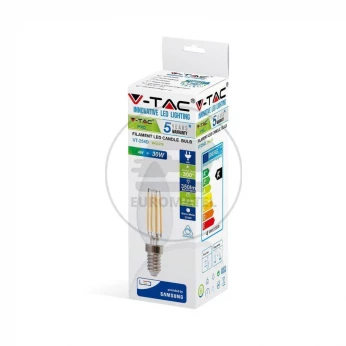 Żarówka LED V-TAC SAMSUNG CHIP 4W E14 Filament Świeczka Ściemnialna VT-254D 2700K 350lm 5 Lat Gwarancji