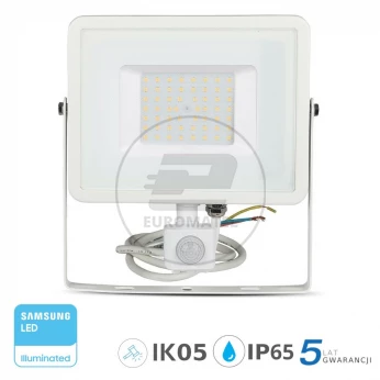 Projektor LED 50W 4000lm 6400K Dioda SAMSUNG z czujnikiem ruchu PIR Biały IP65 468