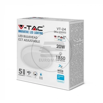Plafon V-TAC SAMSUNG CHIP 24W LED IP65 IK08 Biały VT-24 3w1 1850lm 5 Lat Gwarancji