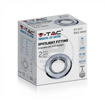 Oprawa Oczko V-TAC GU10 Okrągła Ruchoma Chrom (Opak. 2 szt) VT-817 3 Lata Gwarancji