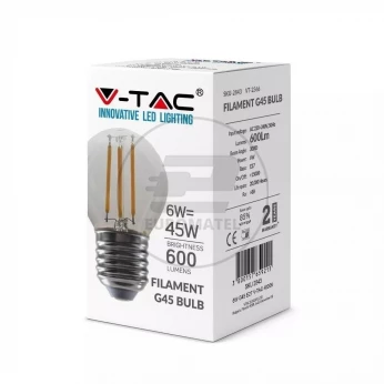 Żarówka LED V-TAC 6W Filament E27 Kulka G45 Przeźroczysta VT-2366 4000K 600lm