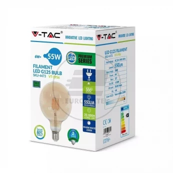 Żarówka LED V-TAC 6W Filament E27 G125 Bursztyn VT-2085 2200K 600lm