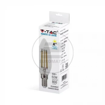 Żarówka LED V-TAC 6W Filament E14 Świeczka A++ Przeźroczysta VT-2327 6400K 800lm