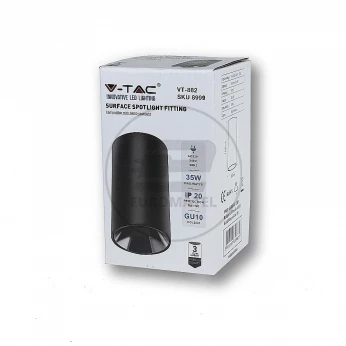 Oprawa Sufitowa V-TAC GU10 Okrągła Natynkowa Tuba Czarny+Czarny 80x140mm VT-882 3 Lata Gwarancji