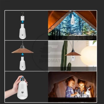 Żarówka LED V-TAC 7W Ładowalna Solar/USB Zmiana Barwy Power Bank VT-2417 3000K-4500K-6000K 500lm