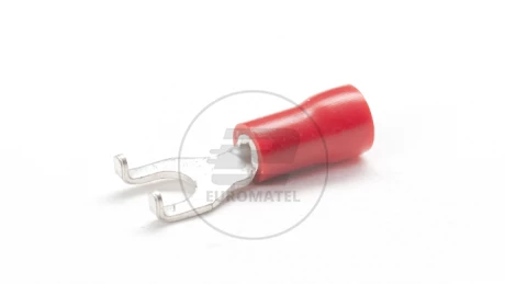 KOŃCÓWKA WIDEŁKOWA Z ZABEZPIECZ. IZOLOWANA 0.5 - 1.5 mm2 / 4 mm CZERWONA  (100 szt.)