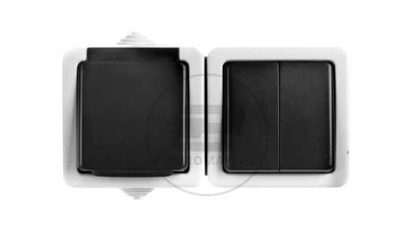 TEKNO Łącznik świecznikowy + gniazdo z ochroną styków śrubowe 10AX/16A 250V czarne IP54 25359