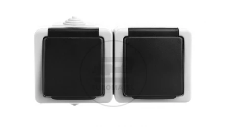 TEKNO Gniazdo hermetyczne podwójne ochrona styków śrubowe 16A 250V czarne IP54 25357