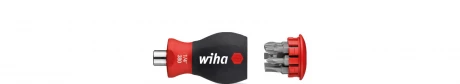 Wiha Magnetyczny wkrętak z magazynkiem bitów Phillips, płaski z 6 bitami, Stubby, 1/4 w opakowaniu blistrowym SB380101 33738
