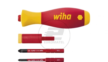 Wiha Zestaw adapterów dynamometrycznych easyTorque electric z uchwytem slimVario i bitami slimBit SL/PZ 4-cz. w opakowaniu blist