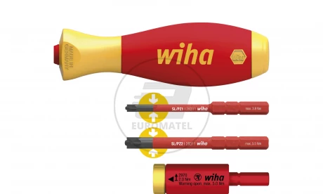 Wiha Zestaw adapterów dynamometrycznych easyTorque electric z uchwytem slimVario i bitami slimBit SL/PZ 4-cz. w opakowaniu blist