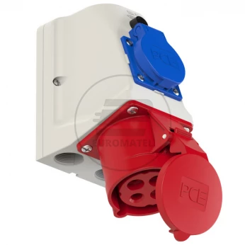 Gniazdo stałe KOMBI 32A 4P 400V + 2P+Z 230V /z okablowaniem/ IP44 9224-6f.