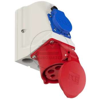 Gniazdo stałe KOMBI 32A 5P 400V + 2P+Z 230V /z okablowaniem/ IP44 9225-6f.