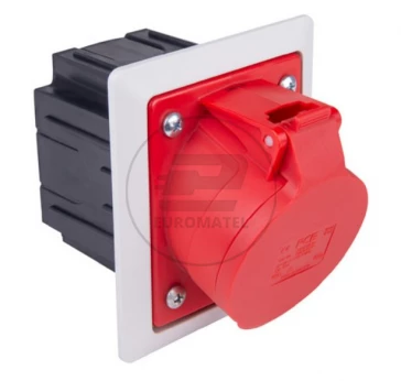 Gniazdo tablicowe z puszką 16A 4P 400V  /80x97/ czerwone IP44 TWIST 414-6pkr