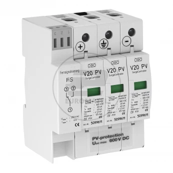 Ogranicznik przepięć PV ze zdalną sygnalizacją 600V DC C Typ 2 3P 20kA 2,6kV V20-C 3PHFS-600 5094576