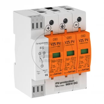 Ogranicznik przepięć PV ze zdalną sygnalizacją 900V DC 3P B+C Typ 1+2 7kA 3kV V25-B+C Typ 1+2 3PHFS900 5097448
