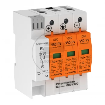Ogranicznik przepięć PV ze zdalną sygnalizacją 600V DC B+C Typ 1+2 3P 12,5kA 2,6kV V50-B+C Typ 1+2 3PHFS600 5093625