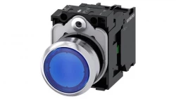 Przycisk 22 mm, round, metal, shiny, white, pushbutton, flat, momentary contact type, with holder, 1 NO, LED modu