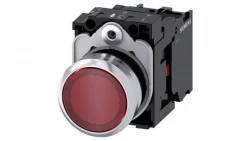 Przycisk podświetlany, 22 mm, okrągły, metalowy, błyszczący, żółty, ​​1 NO, moduł LED z wbudowaną diodą LED 24 V AC/DC, zacisk ś