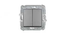 MINI Mechanizm łącznika jednobiegunowego ze schodowym (dwa klawisze bez piktogramów, osobne zasilanie) srebrny metalik 7MWP-10.2