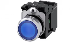 Przycisk podświetlany 22mm okrągły metal niebieski płaski z samopowrotem 1NO LED 24V AC DC sprężynowe SIRIUS 3SU1152-0AB50-3BA0