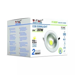 Oprawa 20W LED V-TAC COB Downlight Okrągły A++ 120lm/W VT-26201 6000K 2400lm