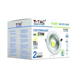 Oprawa 30W LED V-TAC COB Downlight Okrągły A++ 120lm/W VT-26301 3000K 3600lm