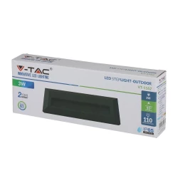 Oprawa Schodowa 3W LED V-TAC Czarny Prostokąt 230V IP65 VT-1162 3000K 110lm