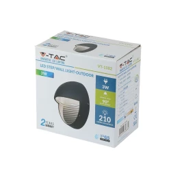 Oprawa Ścienna Elewacyjna 3W LED V-TAC Czarna Okrągła 230V IP65 VT-1182 3000K 210lm
