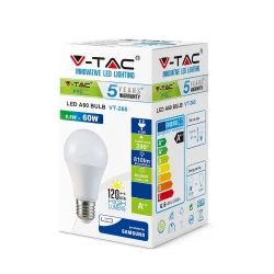 Żarówka LED V-TAC SAMSUNG CHIP 6.5W E27 A++ A60 VT-265 4000K 806lm 5 Lat Gwarancji