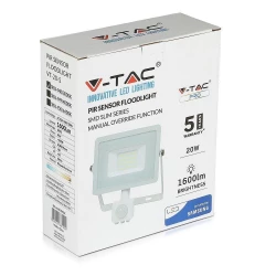 Projektor LED 20W 1600lm 4000K Dioda SAMSUNG z czujnikiem ruchu PIR Biały IP65 449