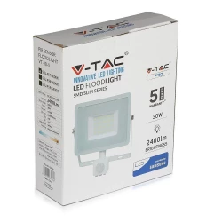 Projektor LED 30W 2400lm 6400K Dioda SAMSUNG z czujnikiem ruchu PIR Biały IP65 459
