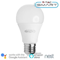 Żarówka LED WiFi V-TAC 9W E27 A65 Kompatybilna z Amazon Alexa i Google Home VT-5010 6000K 800lm