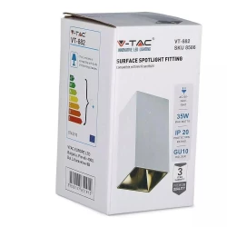 Oprawa Sufitowa V-TAC GU10 Kwadrat Natynkowa Biały+Złoty 74x74x140mm VT-882 3 Lata Gwarancji